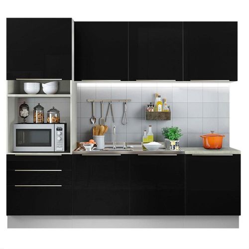 Cocina Integral Completa 240 cm Lux Blanco Negro Madesa 03
