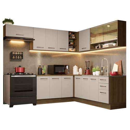 Cocina de Esquinero 486x60cm Agata Marrón Crema Madesa 01