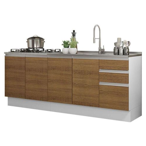 Mueble de Cocina 200cm Con Tarja Glamy Blanco/Marron