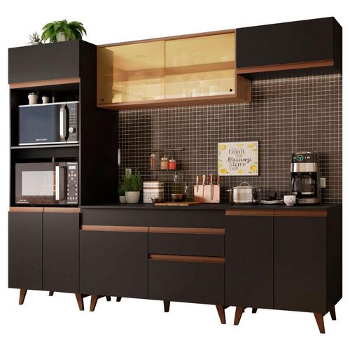Cocina Completa 260 cm Reims Negro Marrón Madesa 02