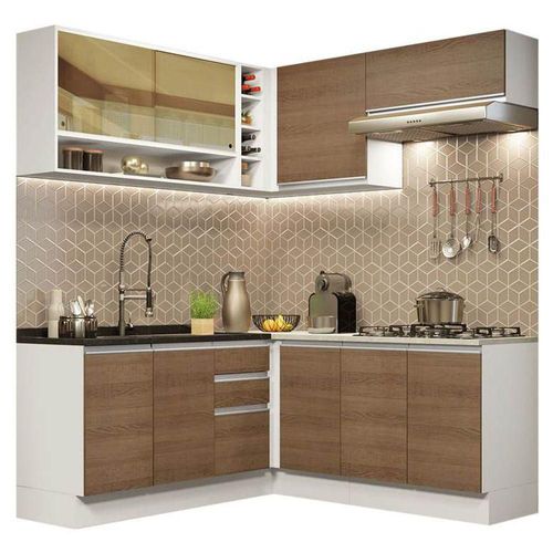 Cocina Integral Esquinera Madesa Glamy Con Mesón De Acero Marron