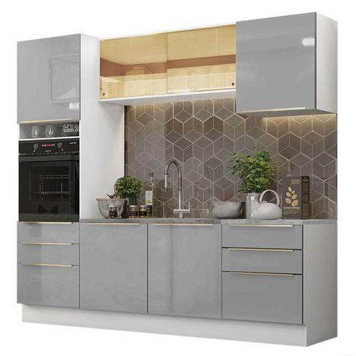 Cocina Integral Completa 240 cm Lux Blanco Gris Madesa 02