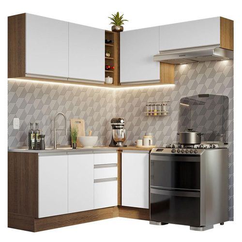Cocina Integral Esquinera 349cm Glamy Madesa 07 Marron/Blanco