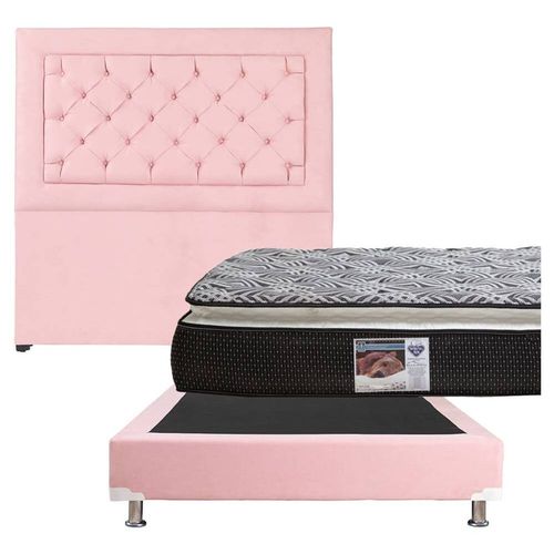 Cabecera Matrimonial Mary Pink + Box + Colchón Spring Air Omega CZD