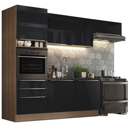 Cocina Integral Completa 260 cm Lux Marrón Negro Madesa 03