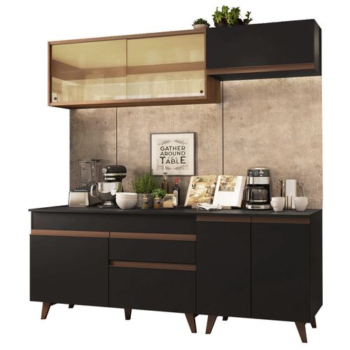 Cocina Compacta 190 cm Reims Negro Marrón Madesa 01