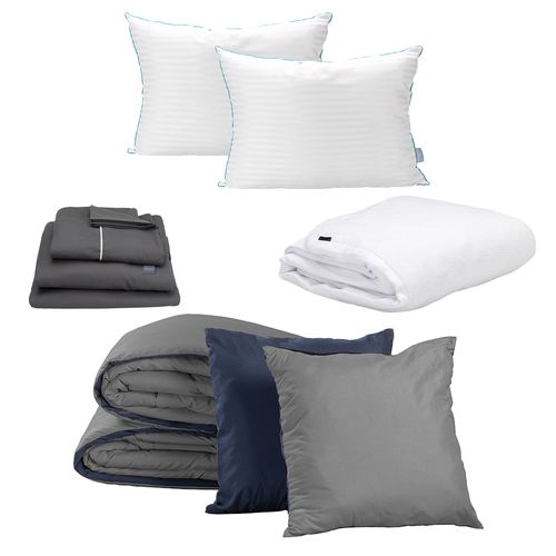 Set Edredón King Size Dicasa Couzy Azul /Gris + Blancos CZD