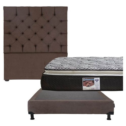 Cabecera Matrimonial Capri Café + Box + Colchón Spring Air Omega CZD