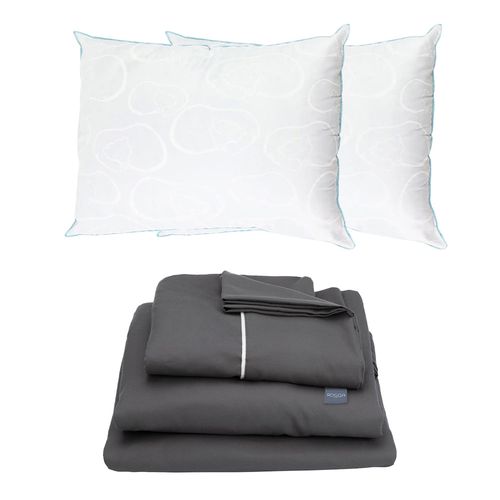 Juego de Sábanas King Size Royal Touch Gris + 2 Almohadas Osos CZD