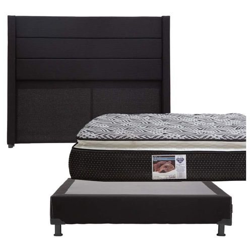 Cabecera Matrimonial Lugo Negro + Box + Colchón Spring Air Omega CZD