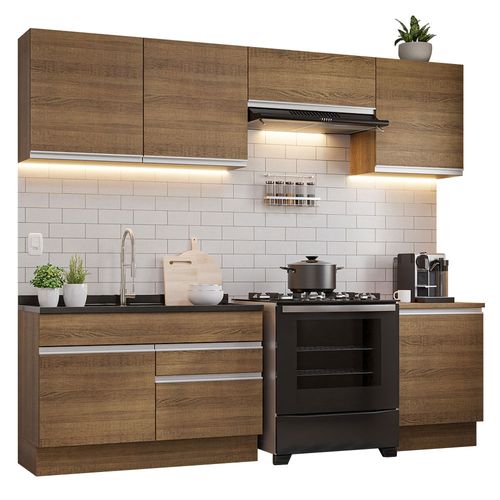 Mueble de Cocina Integral 260cm Glamy Madesa 04 Marrón