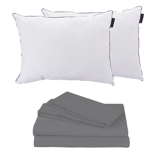 Juego de Sábanas King Size Soft Gris + 2 Almohadas One CZD