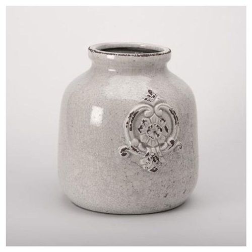 Jarron De Ceramica Blanco Medallon Md - Gris