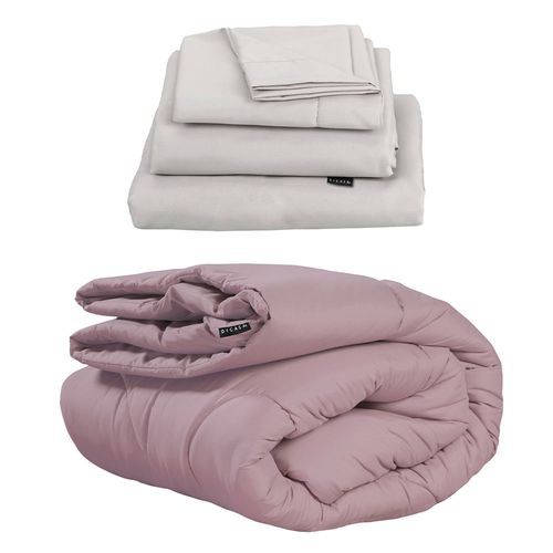 Edredón Individual Dicasa Homy Lila+ Sábanas Softy Gris CZD