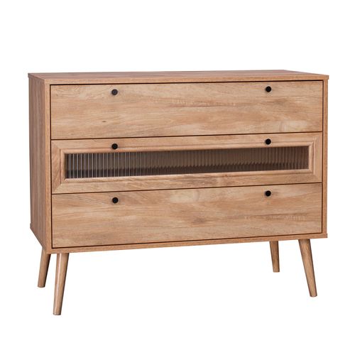 Cómoda Top Living de 3 Cajones con Detalles en Vidrio Estriado Café