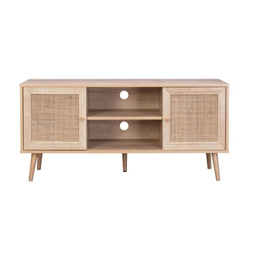 Mueble para TV Top Living con Estantes y Puertas de Ratán Natural Café