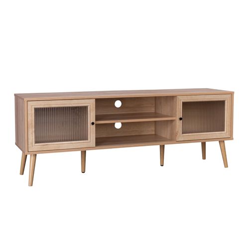Mueble para TV Top Living con Estantes y Puertas de Vidrio Estriado Café