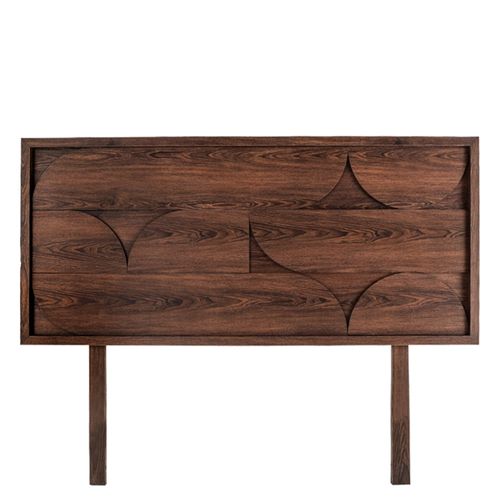 Cabecera para Cama Tamaño Individual y Matrimonial Color Nogal con Relieves Decorativos y Estructura de Madera Industrial