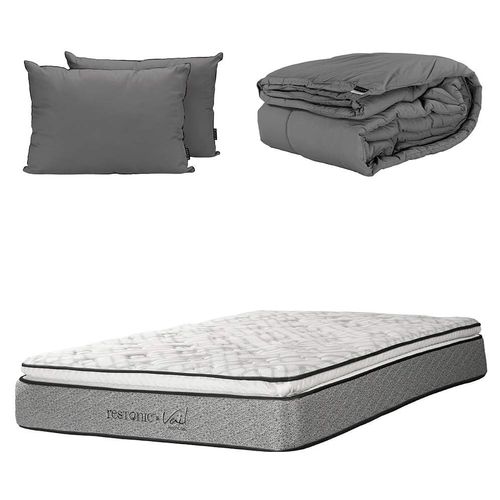 Colchón Matrimonial Restonic Vail + Almohadas 2Pack + Edredón Homy CZD