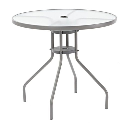 Mesa de Comedor Redonda Apta para Exteriores de Acero  y Cristal Naterial