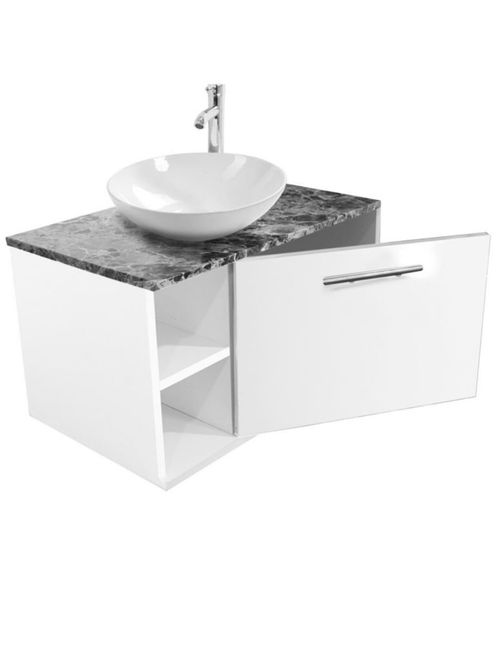 Gabinete de baño Ovalin Monomando Armado Vinil Metalico tipo Marmol Negro Blanco