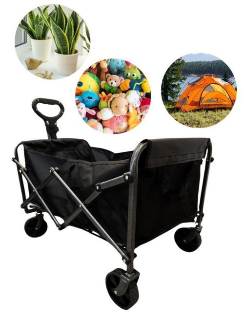 Carrito Plegable de Transporte con Ruedas, Estructura de Metal Resistente, Color Negro