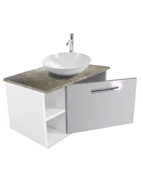 Gabinete Baño Monomando Ovalín Ensamblado Vinil Mesa Gris Rugodo