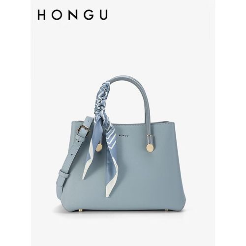Bolsa HONGU de Piel de Vaca con Pañuelo Azul Claro para mujer