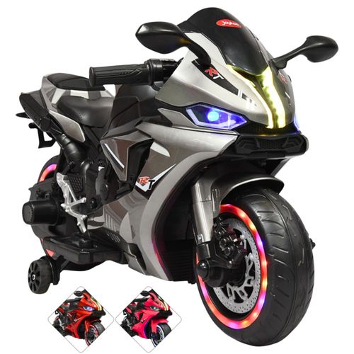 Moto Montable Eléctrica para Niños Luces Led Sonido Batería 12v Ruedas con Luz - Gris