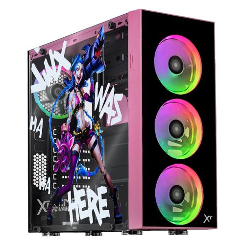 Gabinete xtreme pc gaming jinx edition media torre 4 fan rgb rosa