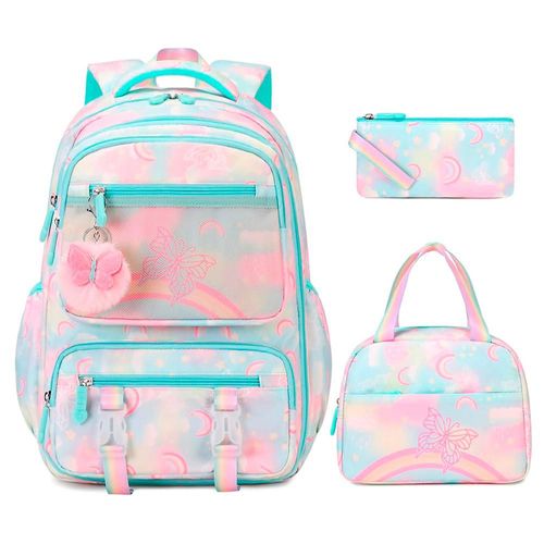 Mochila De Mariposas Arcoíris Con Bolsa De Almuerzo Y Estuche