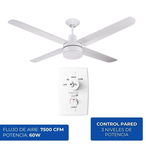 Narvik Ventilador de Techo de 56" Con Luz CCT de 4 Aspas de Aluminio con Control de Pared Industrial NA-CL56MW