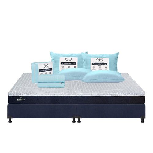 Colchón King Size Therapy Azul+ Box+ Almohada+ Sabanas TRY