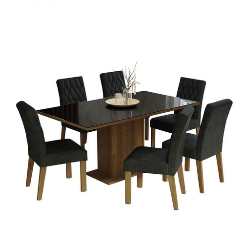 Juego de Comedor Mesa de Vidrio + 6 Sillas Marrón/Negro/Oxford Madesa