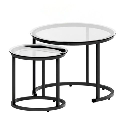 Juego de Mesas de Centro Anidadas Redondas con Base Metálica Negra y Cubierta de Vidrio – Bossa Eris