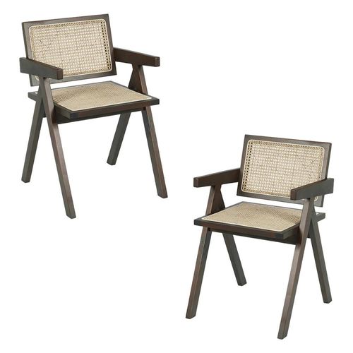 Ilios Innova | Set de 2 Sillas Jean de madera y ratán sintético con respaldo y asiento trenzado, para comedor, sala u oficina.