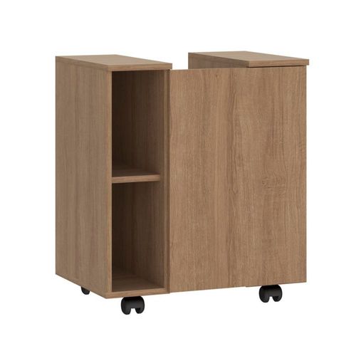 MOBI Mueble de Baño Limay – 1 Puerta 3 Entrepaños Color Miel - Largo 55cm x Alto 63cm – Incluye Ruedas