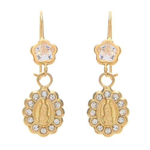 Arete Oval Virgen Guadalupe Oro 10K Horoz E600 V12