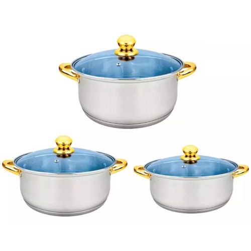 Juego Ollas Moven 30,32,34cm Acero Inoxidable Con Tapa de vidrio