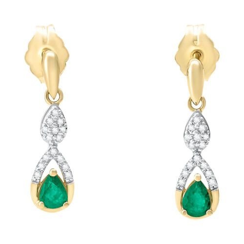 Aretes Oro Bicolor 14k Con Diamante Y Esmeral CRISTAL JOYAS RNPE53368EMR1