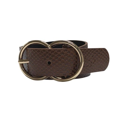 Ferrioni Cinturon Dama de Piel Genuina Delia Color Miel Hebilla Doble Dorada