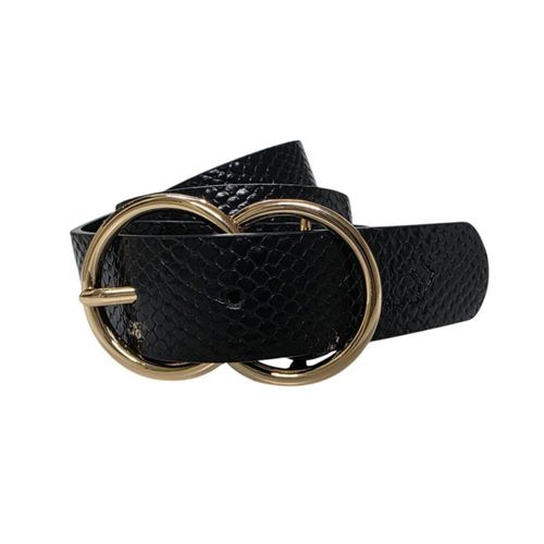 Ferrioni Cinturón de Piel para Dama Negro Textura Serpiente con Hebilla Dorada