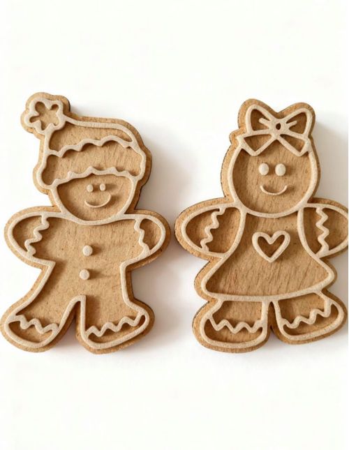 Set 2 figuras jengibre MDF con detalles acrílico blanco (18 cm)