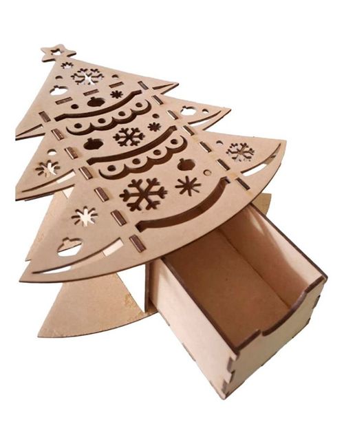 Caja chocolatera navideña en forma de pino MDF natural