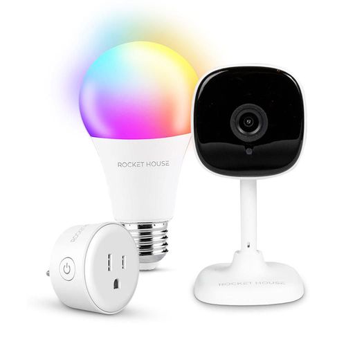 Kit Smart Home Rocket House: Cámara BUHO 1080p + Enchufe Inteligente RH-SO + Foco LED RAINBOW RGB