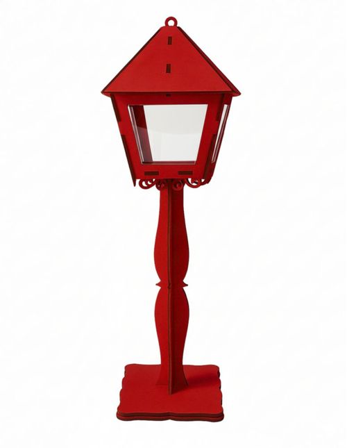Farolito navideño MDF rojo con ventanillas de acetato decorativo