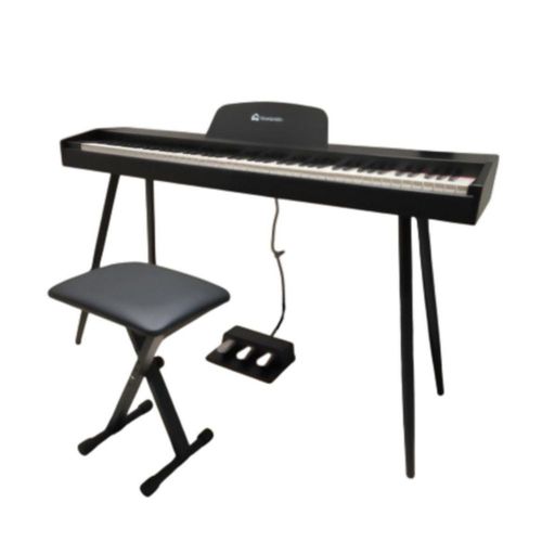 Piano Blulander, Teclado Musical de 88 Teclas, Ideal para Aprender o Enseñar Música, Incluye Pedales, Atril y Banco de 48 x 37 x 29 cm (Negro)
