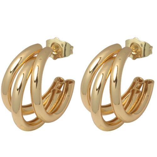 Arete Triple Tubo Liso Pulido Chapa de Oro 18K Horoz EH794