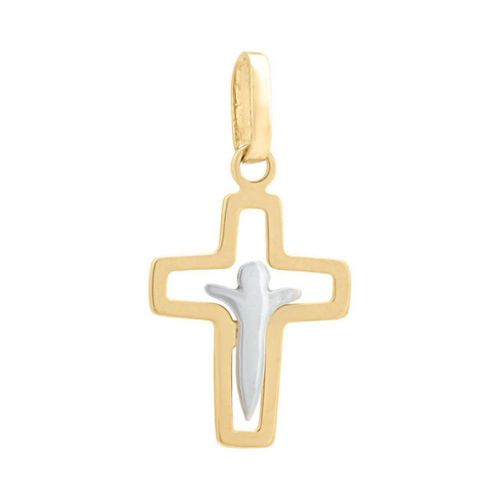 Cruz Mini Con Cristo Oro Blanco 14k CRISTAL JOYAS CULJOCR368