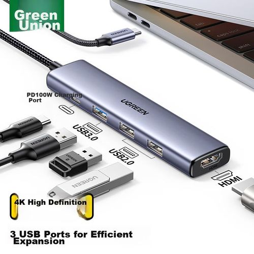 Base De Expansión Usb-C Ugreen 5 En 1 Con Hdmi 4K Y Carga Rápida 100W